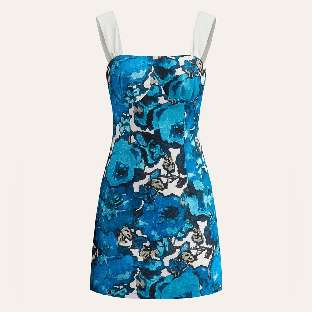 Commense Blue Floral Mini Dress with White Straps
